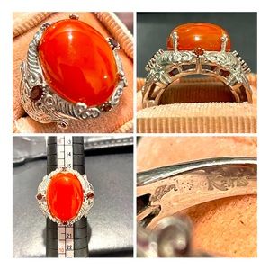 Huge Karis STS Red Agate Mozambique Cabochon Statement Ring Sz8 NWOT